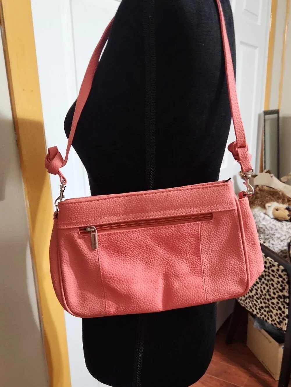 Classic Coral Crossbody Shoulder Bag With Buckle Accents